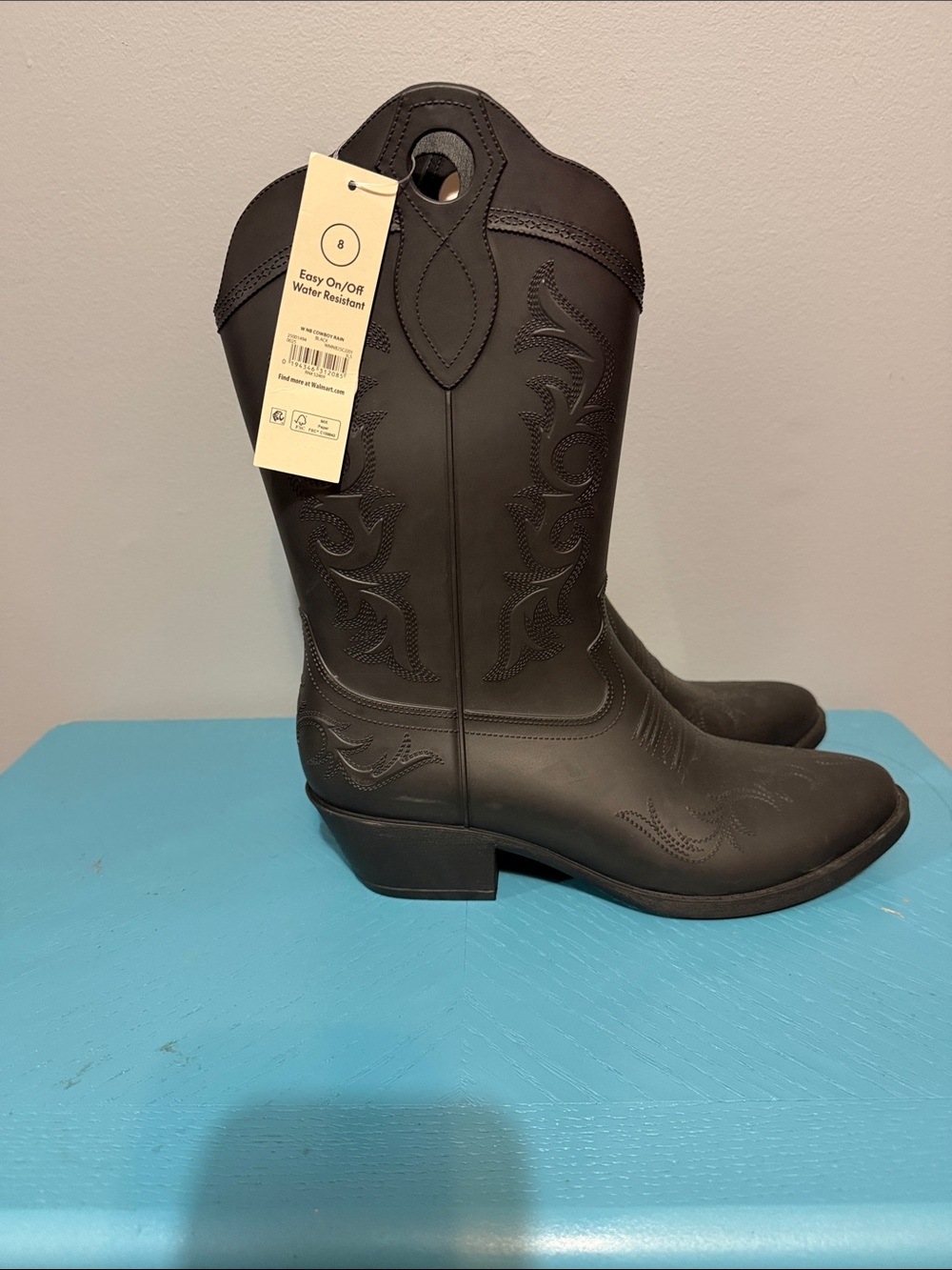 Classic Black Western Cowboyrain Boots